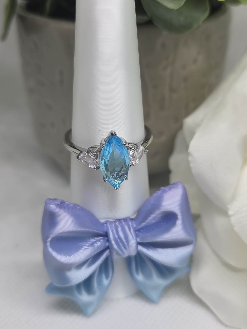 Classic Blue Silver-Tone Marquise Crystal Ring